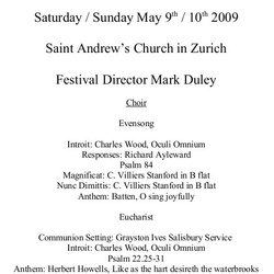 Choir Festival at Zurich 8-10 May 2009